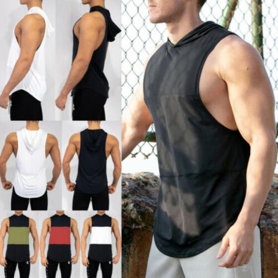 NEW Mens Muscle Hoodie Tank Top Bodybuilding Gym Workout Sleeveless Vest T-shirt