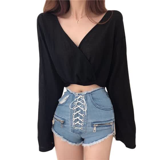 crop top with deep neck