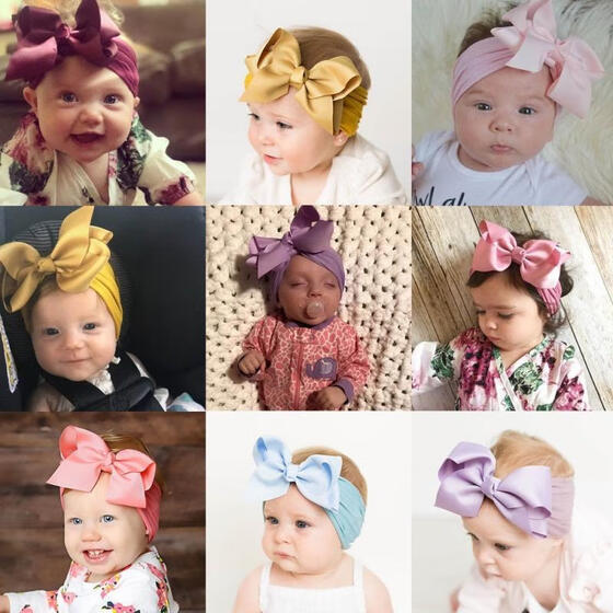 Baby Girls Kids Toddler Bow Hairband Headband Stretch Turban Knot Head Wrap WE