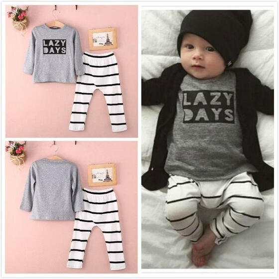 2PC Toddler Baby Boy Girl Long Sleeve T Shirt+Denim pants Clothes Set