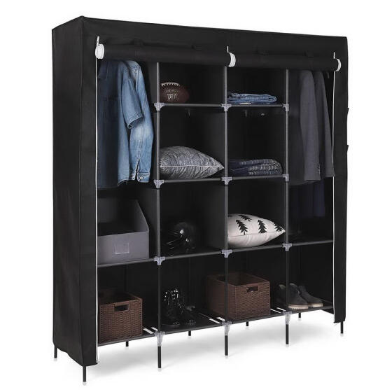 71/" Portable Clothes Storage Closet Organizer Shelf Wardrobe Rack Shelves Gray