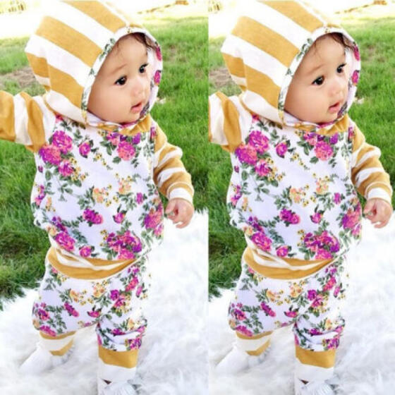 Toddler Kids Baby Girls Hooded Sweatshirt Tops Floral Pants 2pcs Outfits Set
