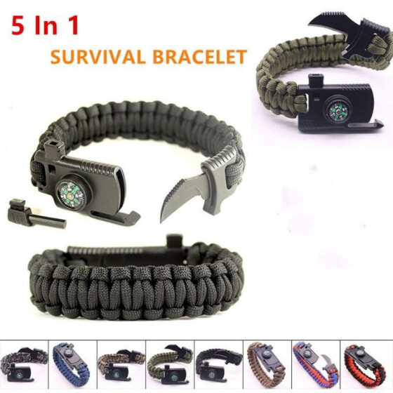Outdoor Camping Rescue Wristband Survival Cord Braided Rope Emergency Barcelet