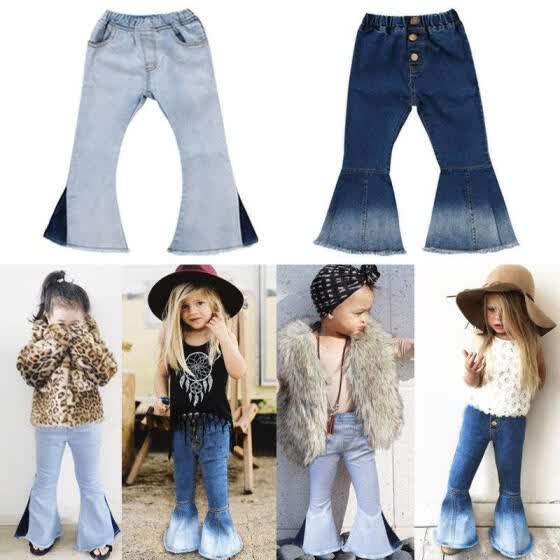 Shop Fashion Toddler Baby Kids Girls Denim Bell Bottom Pants Jeans Wide Leg Trousers 2 7yrs Online From Best Babywear On Jd Com Global Site Joybuy Com