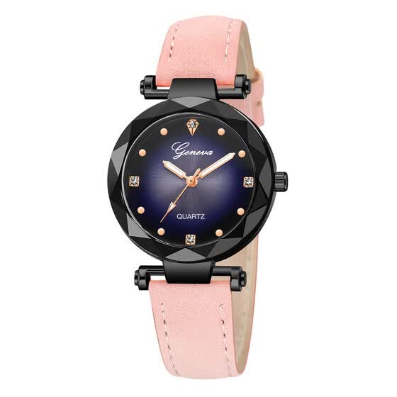 new fashion geneva women leather band stainless steel quartz analog wrist watch