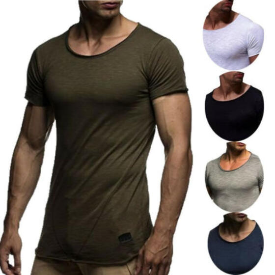 New Men Casual Blouse Slim Fit O Neck Short Sleeve Muscle Tee T-shirt Ripped