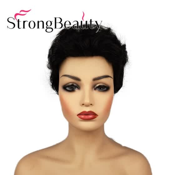 Shop Strongbeauty Short Wavy Natural Black Pixie Cut Hair For