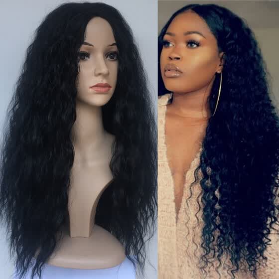 Shop Follure Fashion Synthetic Wig Side Part Medium Curly Black