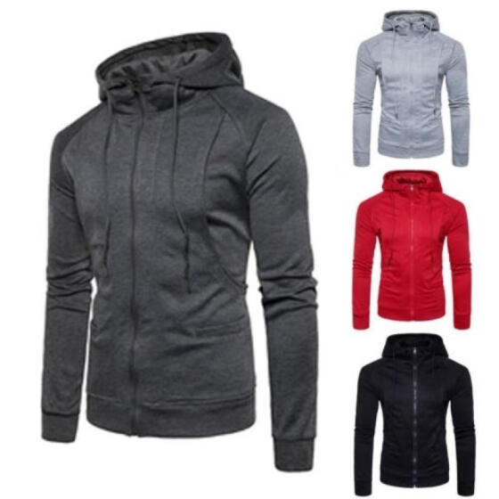 slim plain zipper hooded jacket