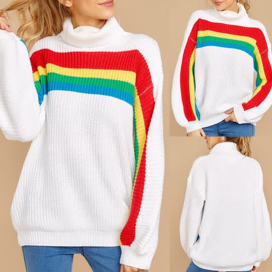 Shop 〖Follure〗Women's Knitwear Long Sleeve Striped Rainbow Shop 〖Follure〗Women's Knitwear Long Sleeve Striped Rainbow