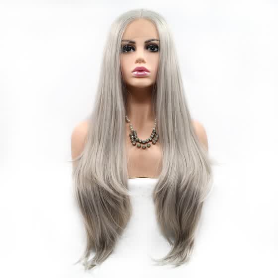 Shop Amazing Star Lace Frontal Wigs Long Straight Hair Silver Gray