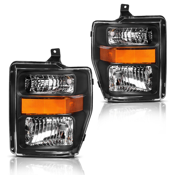 Partsam Replacement for 05 06 07 Ford F250 F350 F450 F550 Super Duty// 05 Ford Excursion Headlight Assembly Headlamps Clear Lens Black Housing Headlights Set Driver and Passenger Side