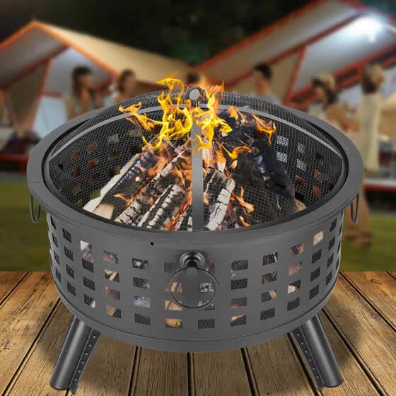 Shop Fire Pit 26 Round Metal Burning Pit Raised Portable Fire Pit