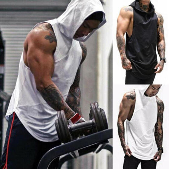 Men Gym Clothing Bodybuilding Stringer Hoodie Tank Top Muscle hooded Tee Shirt