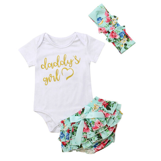 Toddler Infant Baby Girl Floral Top Romper Jumpsuit+Pant+Headband Outfit Clothes