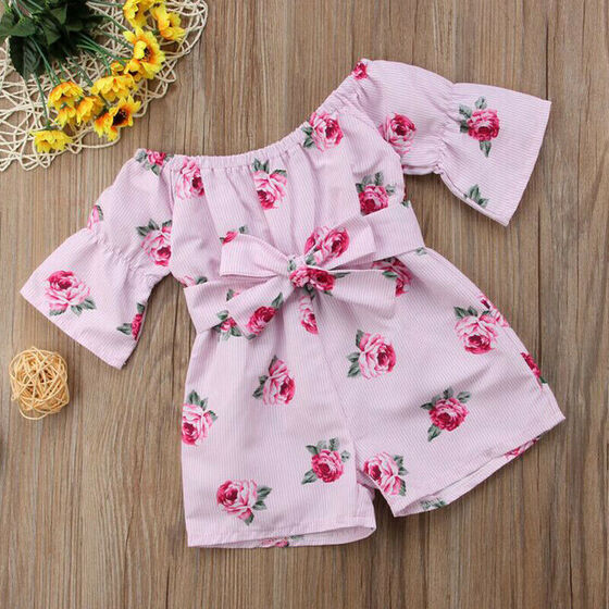 Kids Baby Girl Summer Clothes Toddler Floral Romper Jumpsuit Bodysuit Outfit Set