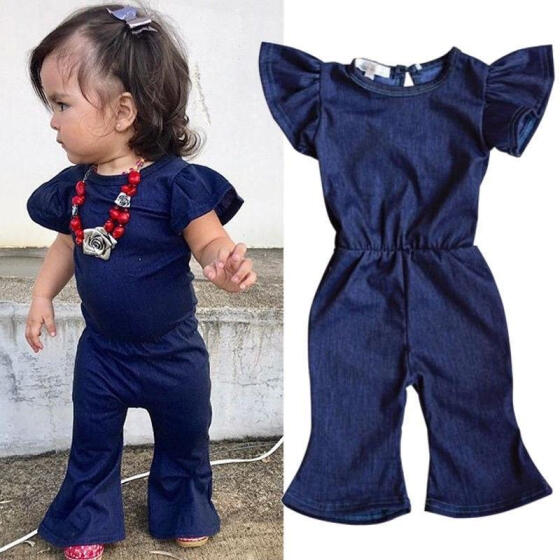 UK Toddler Kids Baby Girls Denim Romper Jumpsuits Playsuit Outfits Clothes 1-6T