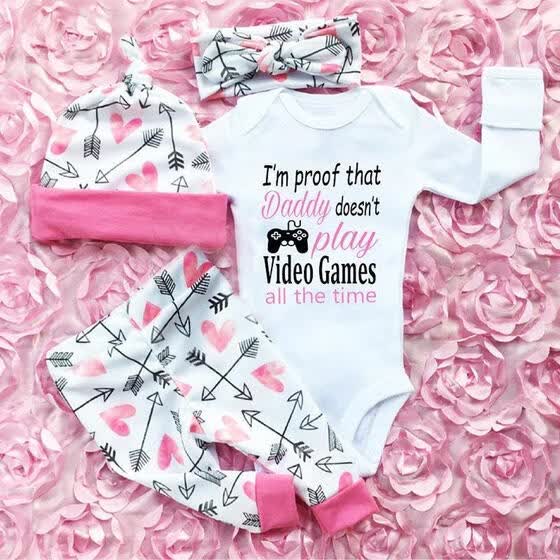 Latest Newborn Infant Baby Girl Romper Pink Top Jumpsuit Pant Outfit Clothes Set