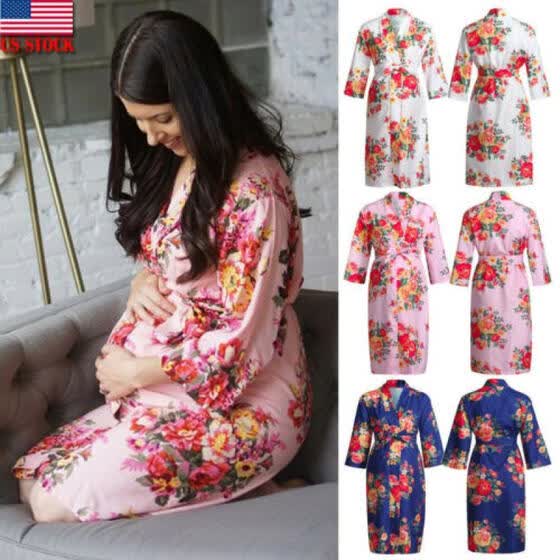 Shop Pregnant Women Maternity Robe Floral Dress Delivery Gown