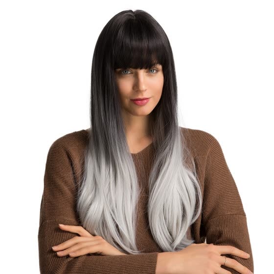 Shop Grey Ombre Wig 2 Tones Long Natural Straight Synthetic