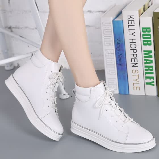 Shop Winter New High Top Shoes Female Korean Version Of The Cotton Boots Flat Shoes Gaobang Shoes Casual Leather Wild Women S Shoes Online From Best Sneakers On Jd Com Global Site Joybuy Com