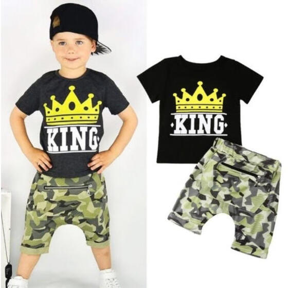 Casual Toddler Kids Boys Summer Tops T-shirt Camo Pants Outfits Set Clothes