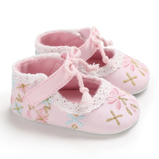 Baby Kid Girl Embroidery Flower Crib Shoes Anti-slip Newborn Soft Casual Sneaker