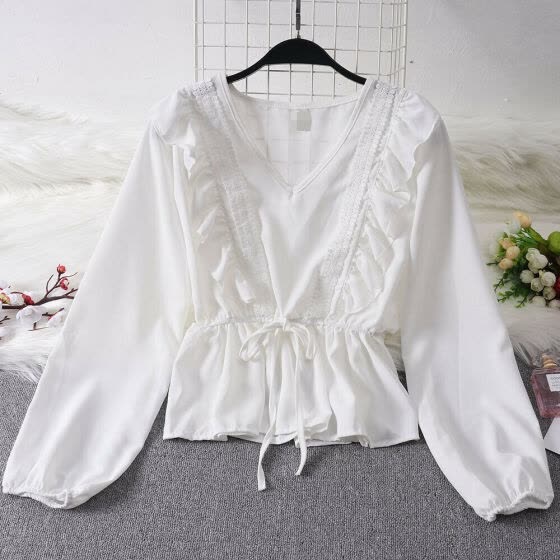 Women Summer Casual Tops Long Sleeve Blouse Ladies Loose Chiffon Floral T-Shirts