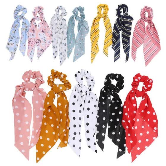 Shop 12pcs Soft Chiffon Hair Scrunchies Elastic Ribbon Bow Scarf