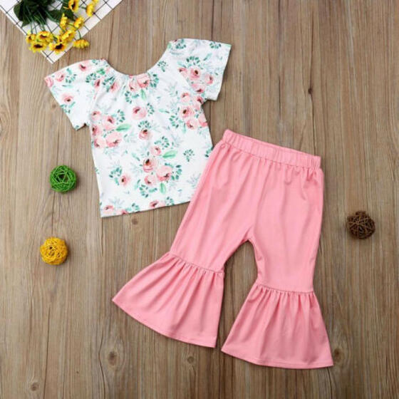 Toddler Kid Baby Girl Clothes Ruffle T-Shirt Tops Floral Shorts 2Pcs Outfits Set