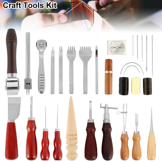 Pro Handmade Sewing Leather Craft Tools Kit Punch Stitching Carving DIY Working