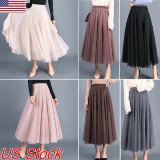 tulle pleated maxi skirt