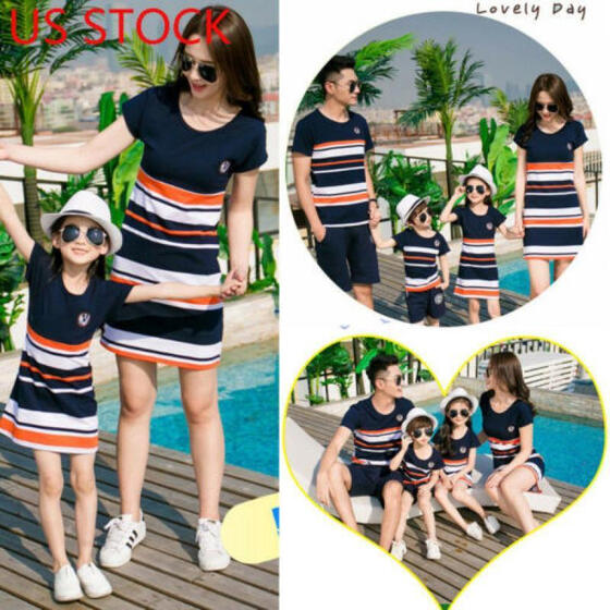 US Mother and Daughter Casual Boho Stripe Maxi Dress Mommy/&Me Matching Outfits