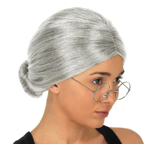 Shop Follure Old Lady Grandma Granny Grey Wig Bun Hair Grand