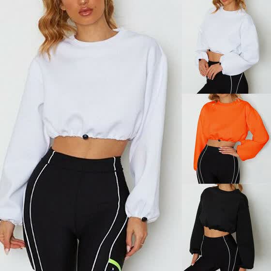 Womens Girls Casual Crop Tops Pullover Hooded Sweatshirt Jumper Hoodie Sportwear