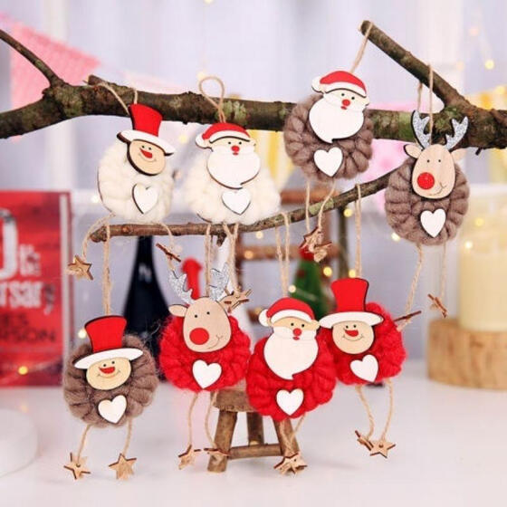 Santa Claus Christmas Tree Decoration Wooden Pendants Ornaments for Home 3Pcs