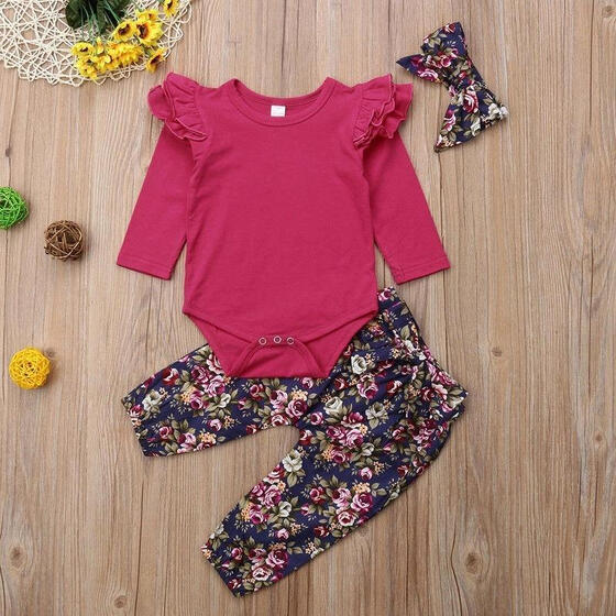 3pcs Newborn Kid Baby Girl Floral Clothes Jumpsuit Romper Bodysuit Pants Outfits