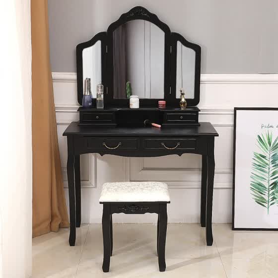 Shop Vanity Makeup Dressing Table Set W Stool 4 Drawer Mirror Wood Desk Black Online From Best Bedroom Furniture On Jd Com Global Site Joybuy Com