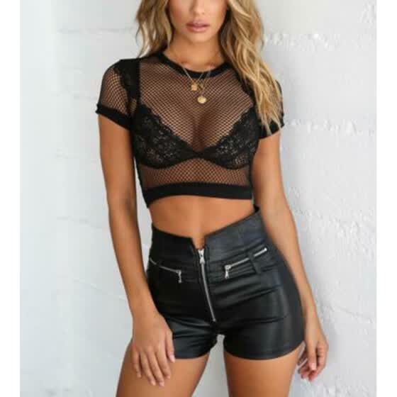 fishnet crop top and shorts