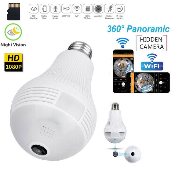 1080P 360 Panoramic Hidden Wifi IP HD Camera Light Bulb Home Security Lamp Cam