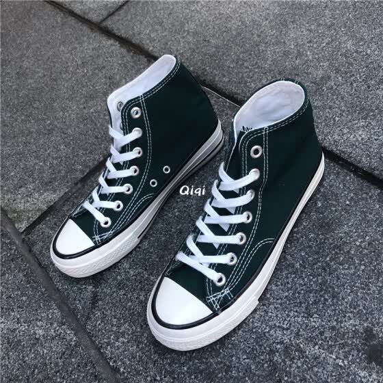 Shop Dark Green High Heeled Canvas Shoes Girl 1970ins Street Shooting Korean Version Of The Original Ulzzang Board Shoes Girl Online From Best Sports Footwear On Jd Com Global Site Joybuy Com