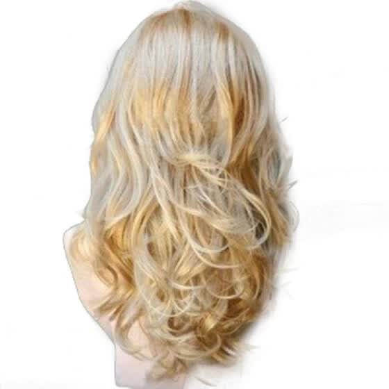 long blonde wavy wig with bangs