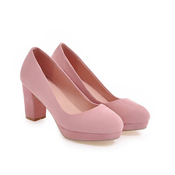Womens Low Chunky Heel Pump Shoes Court Shoes