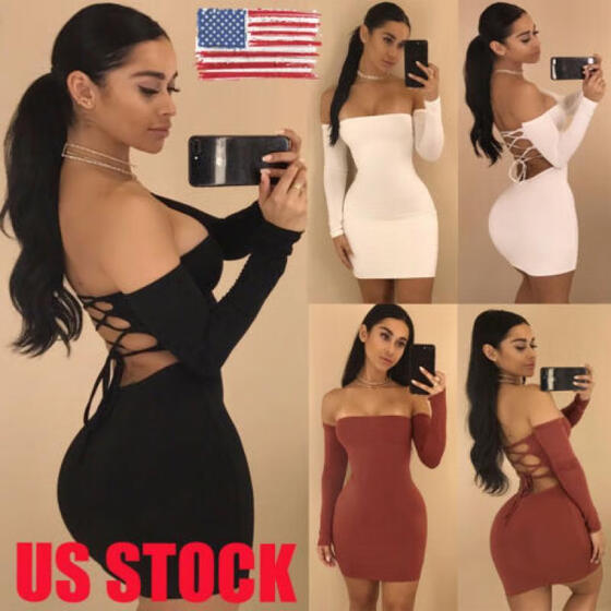 USA Women Bandage Body con Long Sleeve Evening Party Coctail Club Mini Dress