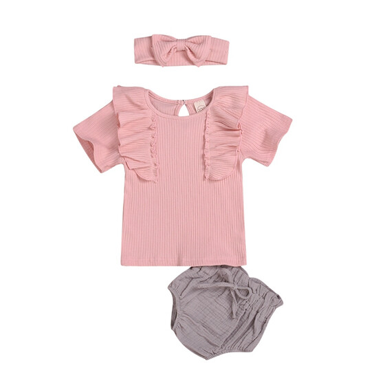 Infant Baby Girl Clothes Set Summer Newborn Shirt Short Set Two Piece Short Sleeve Outfit Headband 0-3t