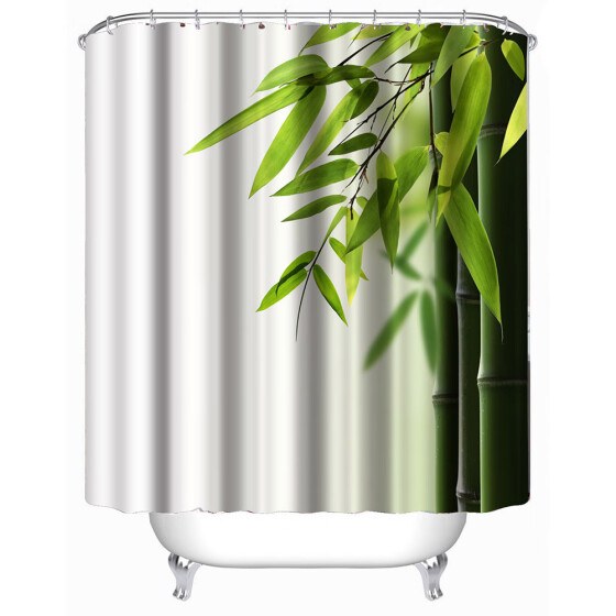 Waterproof Shower Curtain Bamboo Tree Print Bathroom Decor Green Shower Curtain