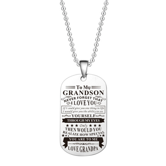 Grandma Grandpa To My Grandson Granddaughter Dog Tag Necklace Stainless Steel to