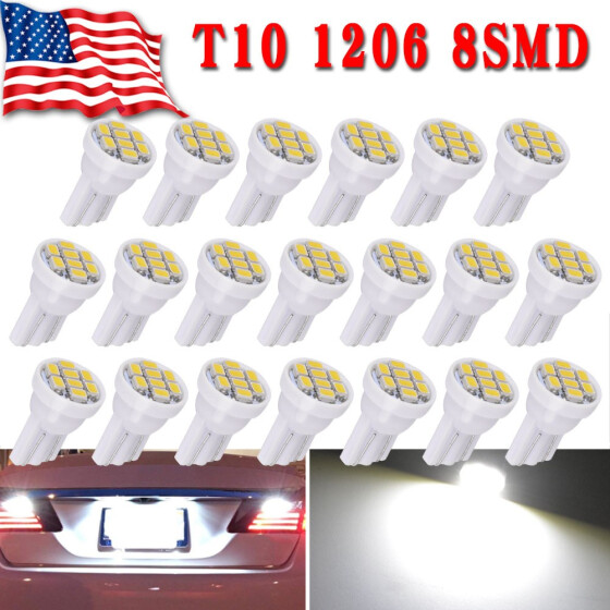 10X T10//W5W Wedge 5-SMD LED Light Bulbs Interior Instrument License 6000K White