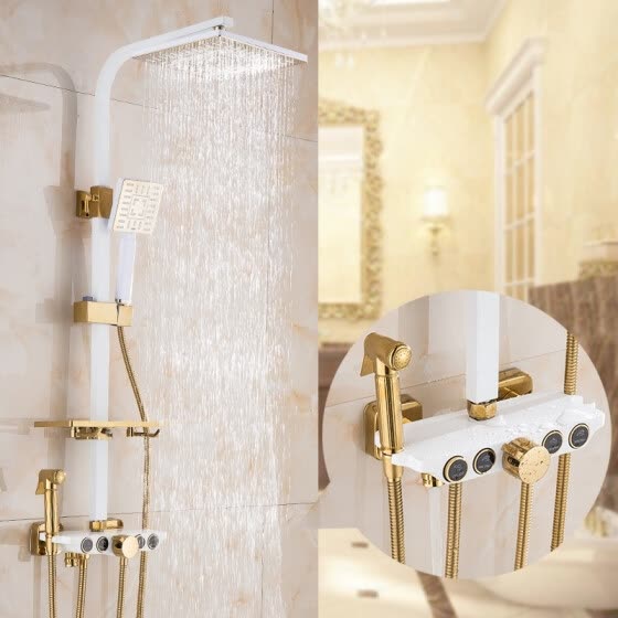 Europe Luxury Brass Gold White, Bathtub Faucet With Handheld Shower