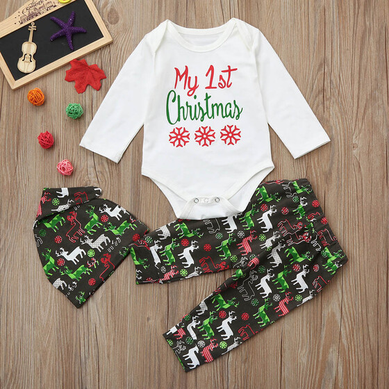 Christmas Newborn Baby Girl Boy Xmas Deer Tops T-shirt Long Pants Outfit Clothes